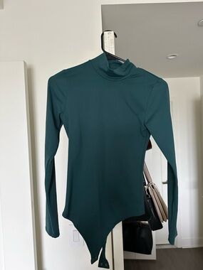 Abercrombie & Fitch Long Sleeve Mock Neck Bodysuit - Teal Green